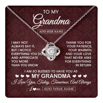 Love Knot Necklace 14K White Gold Finish | 1 | Personalized To My Grandma Gifts From Granddaughter Necklace Meaningful Jewelry Pendant Gifts For Grandma Mothers Day Birthday Christmas Gift Box Message Card | https://teecentury.