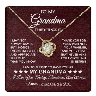 Love Knot Necklace 18K Yellow Gold Finish | 1 | Personalized To My Grandma Gifts From Granddaughter Necklace Meaningful Jewelry Pendant Gifts For Grandma Mothers Day Birthday Christmas Gift Box Message Card | https://teecentury.