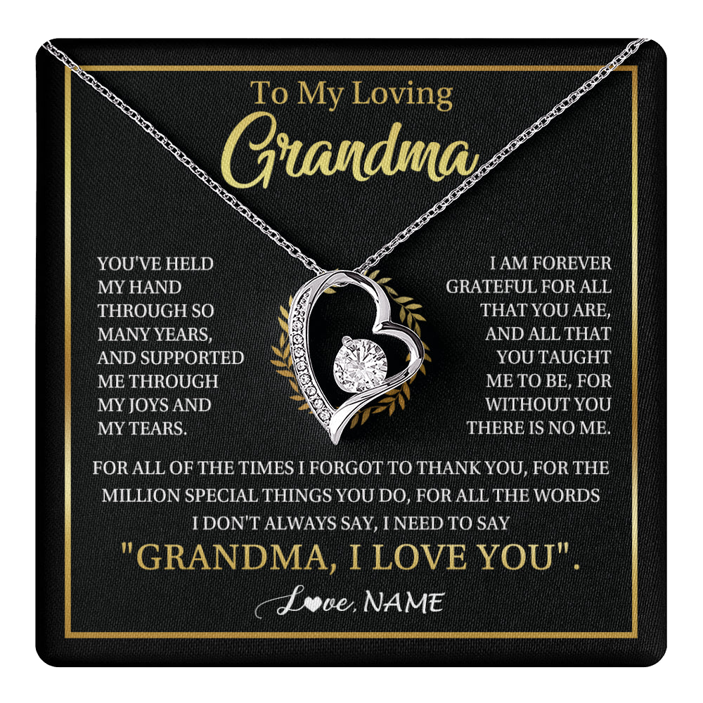 Forever Love Necklace 14K White Gold Finish | 1 | Personalized To My Grandma Gifts Necklace From Granddaughter Grandson Grateful Thank You Birthday Gifts Mothers Day Christmas Jewelry Gift Box Message Card | teecentury