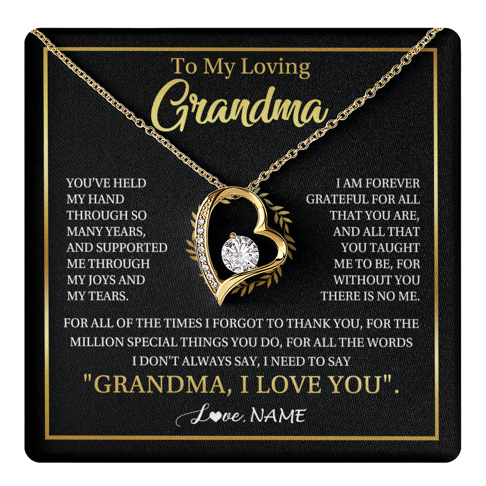 Forever Love Necklace 18K Yellow Gold Finish | 1 | Personalized To My Grandma Gifts Necklace From Granddaughter Grandson Grateful Thank You Birthday Gifts Mothers Day Christmas Jewelry Gift Box Message Card | teecentury