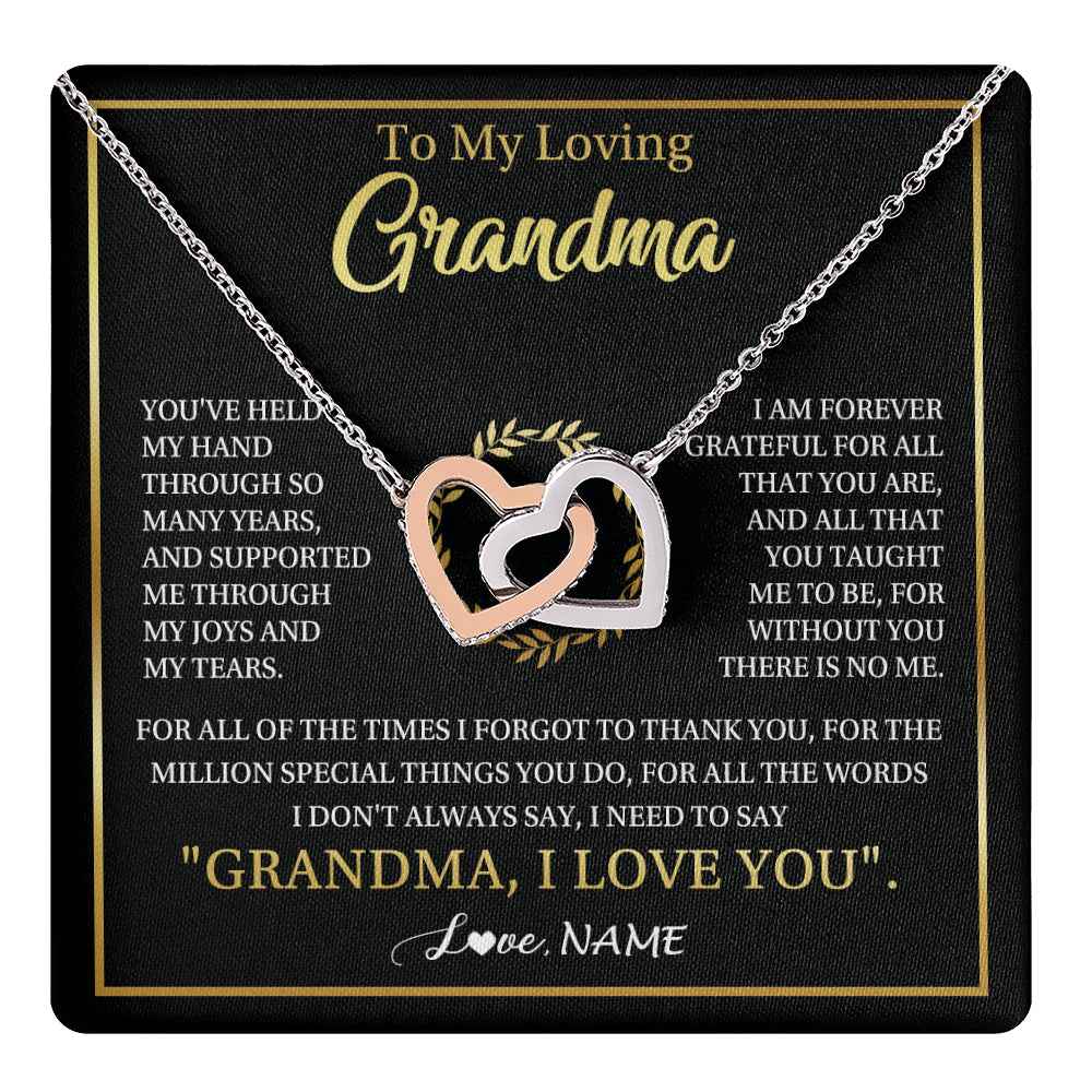 Interlocking Hearts Necklace Stainless Steel & Rose Gold Finish | 1 | Personalized To My Grandma Gifts Necklace From Granddaughter Grandson Grateful Thank You Birthday Gifts Mothers Day Christmas Jewelry Gift Box Message Card | teecentury