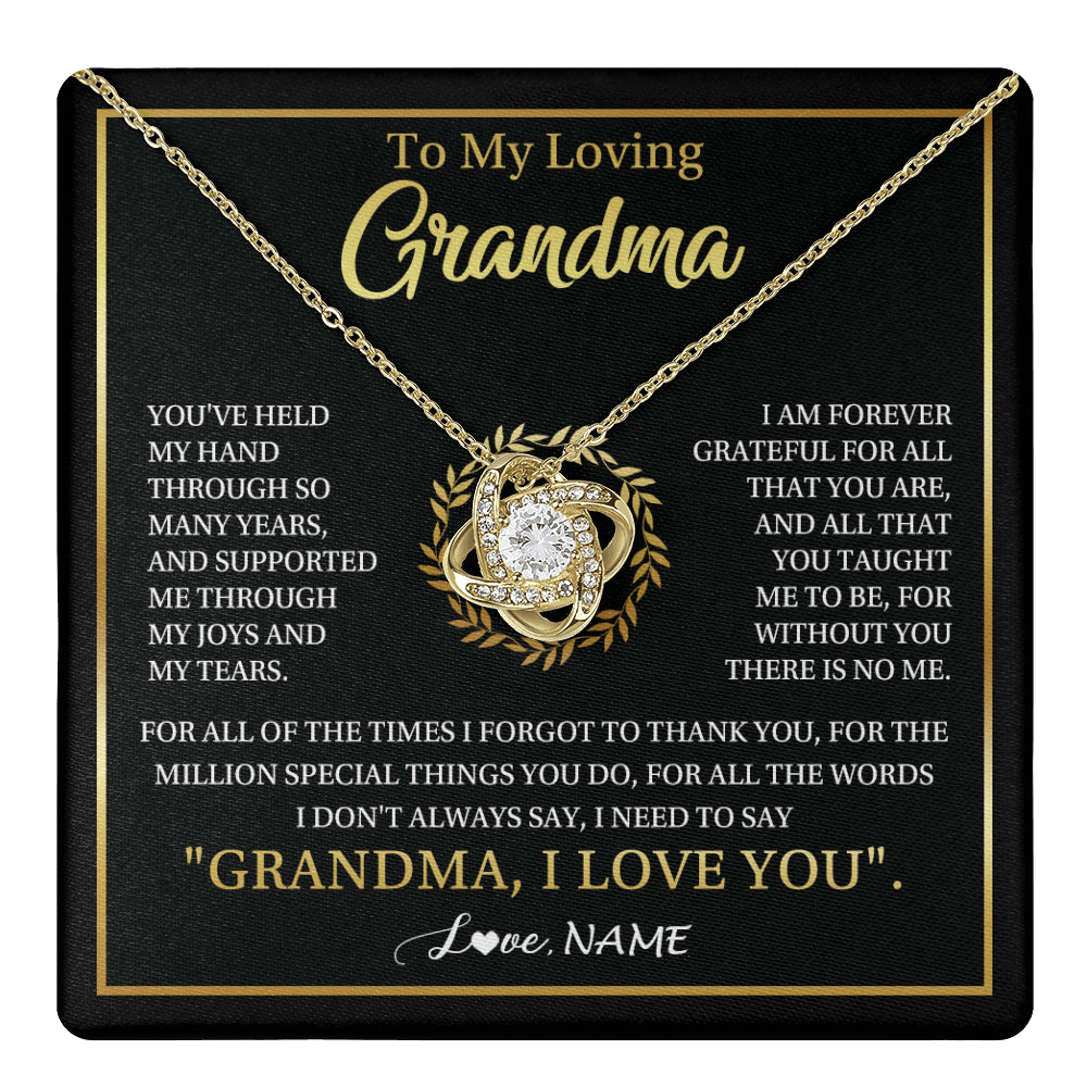 Love Knot Necklace 18K Yellow Gold Finish | 1 | Personalized To My Grandma Gifts Necklace From Granddaughter Grandson Grateful Thank You Birthday Gifts Mothers Day Christmas Jewelry Gift Box Message Card | teecentury