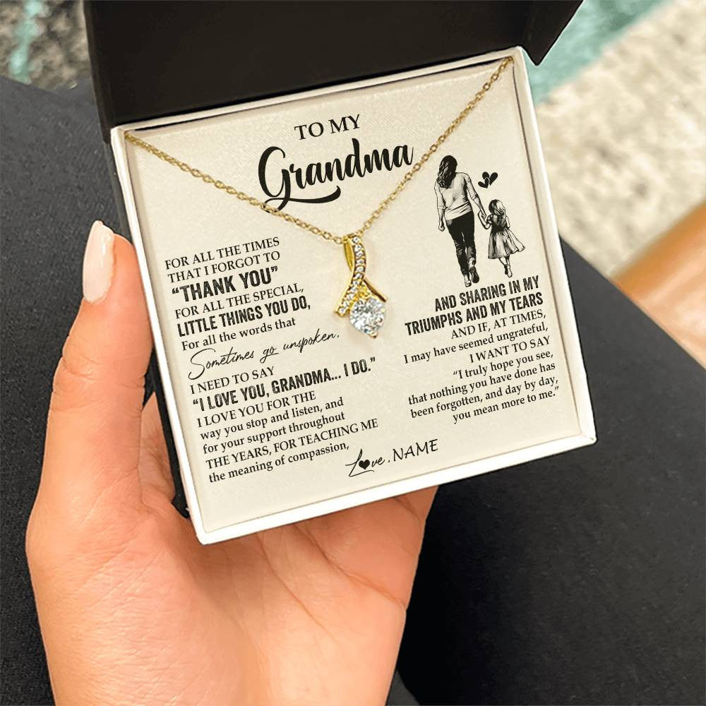 Alluring Beauty Necklace 18K Yellow Gold Finish | 2 | Personalized To My Grandma Necklace From Granddaughter For All The Times That I Forgot To Thank You Mothers Day Christmas Customized Gift Box Message Card | teecentury