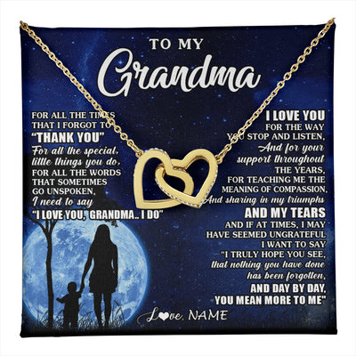 Interlocking Hearts Necklace 18K Yellow Gold Finish | 1 | Personalized To My Grandma Necklace From Granddaughter Grandson Thank You Grateful Love Birthday Mothers Day Christmas Customized Gift Box Message Card | teecentury