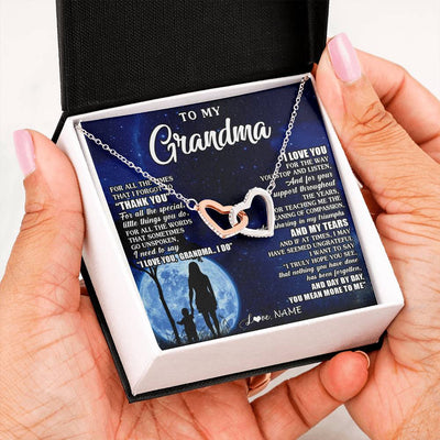 Interlocking Hearts Necklace Stainless Steel & Rose Gold Finish | 2 | Personalized To My Grandma Necklace From Granddaughter Grandson Thank You Grateful Love Birthday Mothers Day Christmas Customized Gift Box Message Card | teecentury