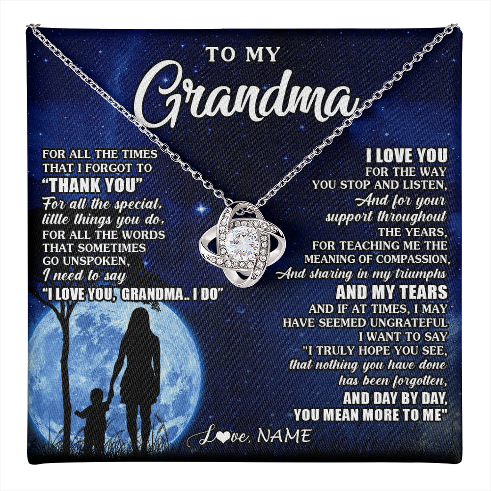 Love Knot Necklace 14K White Gold Finish | 1 | Personalized To My Grandma Necklace From Granddaughter Grandson Thank You Grateful Love Birthday Mothers Day Christmas Customized Gift Box Message Card | teecentury