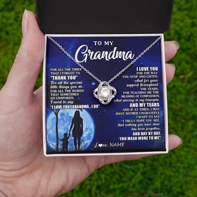 Love Knot Necklace 14K White Gold Finish | 2 | Personalized To My Grandma Necklace From Granddaughter Grandson Thank You Grateful Love Birthday Mothers Day Christmas Customized Gift Box Message Card | teecentury