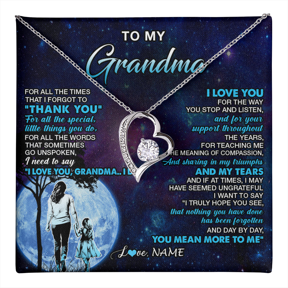 Forever Love Necklace 14K White Gold Finish | 1 | Personalized To My Grandma Necklace From Granddaughter Thank You Day By Day Birthday Gifts Mothers Day Christmas Customized Gift Box Message Card | teecentury