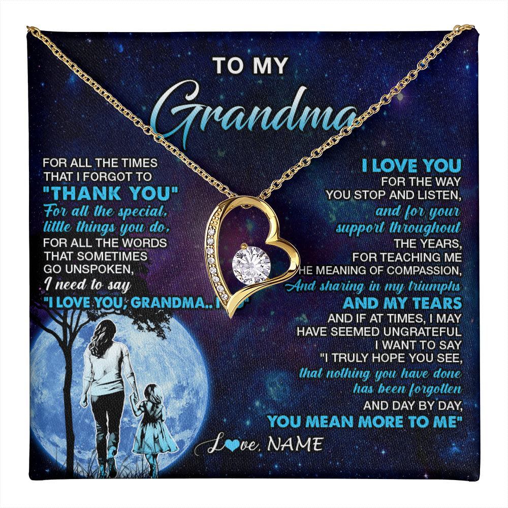 Forever Love Necklace 18K Yellow Gold Finish | 1 | Personalized To My Grandma Necklace From Granddaughter Thank You Day By Day Birthday Gifts Mothers Day Christmas Customized Gift Box Message Card | teecentury