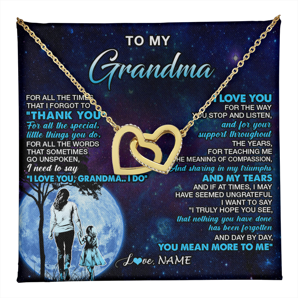 Interlocking Hearts Necklace 18K Yellow Gold Finish | 1 | Personalized To My Grandma Necklace From Granddaughter Thank You Day By Day Birthday Gifts Mothers Day Christmas Customized Gift Box Message Card | teecentury
