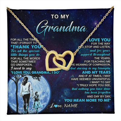 Interlocking Hearts Necklace 18K Yellow Gold Finish | 1 | Personalized To My Grandma Necklace From Granddaughter Thank You Day By Day Birthday Gifts Mothers Day Christmas Customized Gift Box Message Card | teecentury
