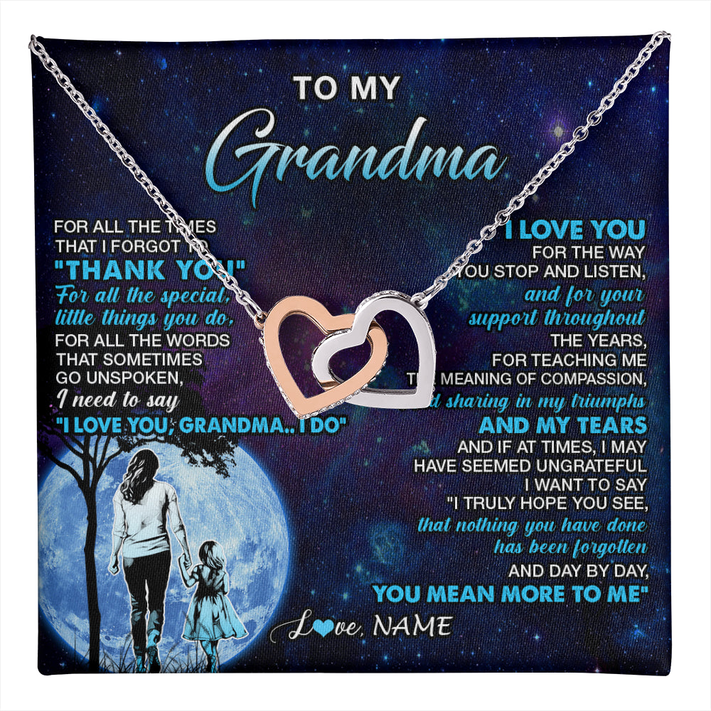 Interlocking Hearts Necklace Stainless Steel & Rose Gold Finish | 1 | Personalized To My Grandma Necklace From Granddaughter Thank You Day By Day Birthday Gifts Mothers Day Christmas Customized Gift Box Message Card | teecentury