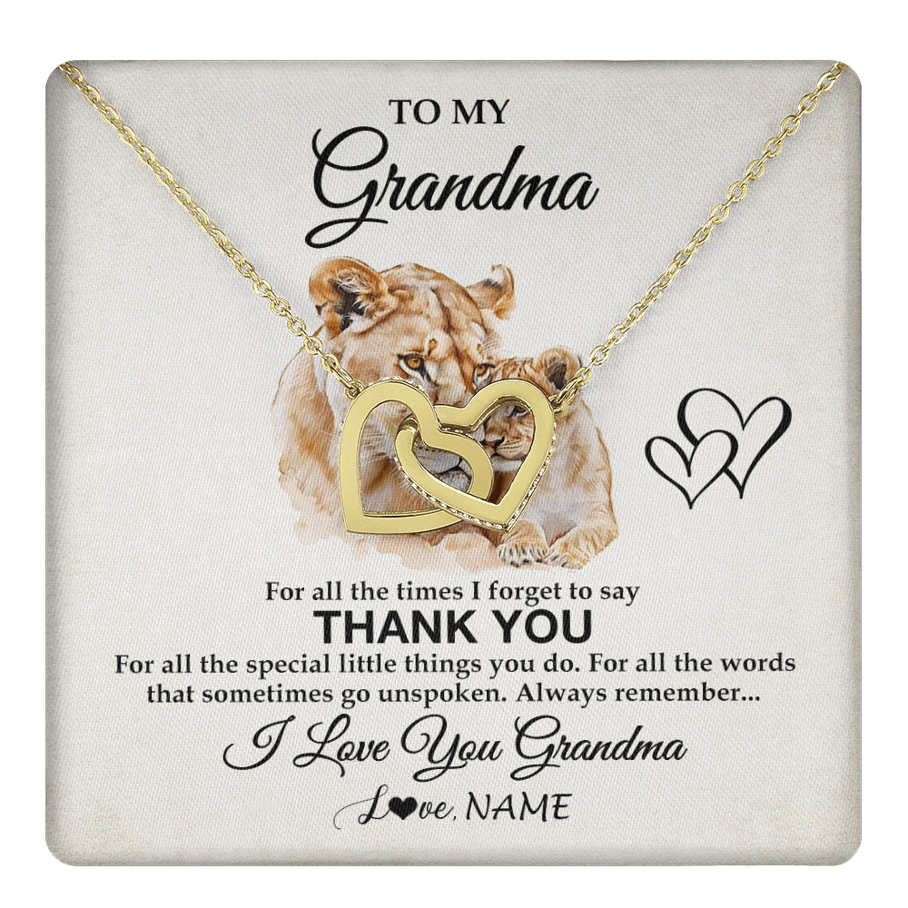 Interlocking Hearts Necklace 18K Yellow Gold Finish | 1 | Personalized To My Grandma Necklace From Granddaughter Thank You Lion Grandma Gift For Mothers Day Birthday Gift Christmas For Grandma Gift Box Message Card | teecentury