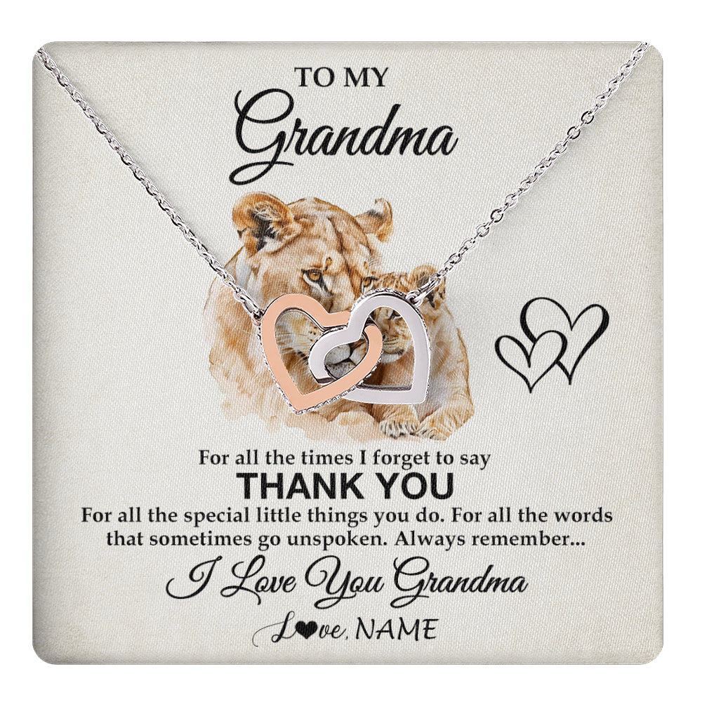 Interlocking Hearts Necklace Stainless Steel & Rose Gold Finish | 1 | Personalized To My Grandma Necklace From Granddaughter Thank You Lion Grandma Gift For Mothers Day Birthday Gift Christmas For Grandma Gift Box Message Card | teecentury