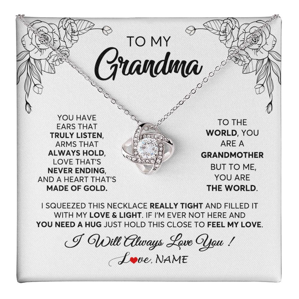 Love Knot Necklace 14K White Gold Finish | 1 | Personalized To My Grandma Necklace From Grandkids Granddaughter Hold This Close Feel My Love Grandma Birthday Mothers Day Customized Gift Box Message Card | teecentury