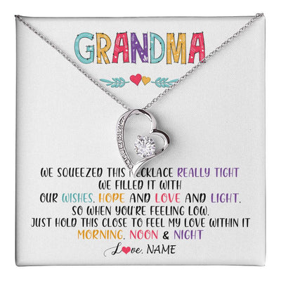 Forever Love Necklace 14K White Gold Finish | 1 | Personalized To My Grandma Necklace From Grandkids Granddaughter We Squeezed This Necklace Grandma Birthday Mothers Day Customized Gift Box Message Card | teecentury