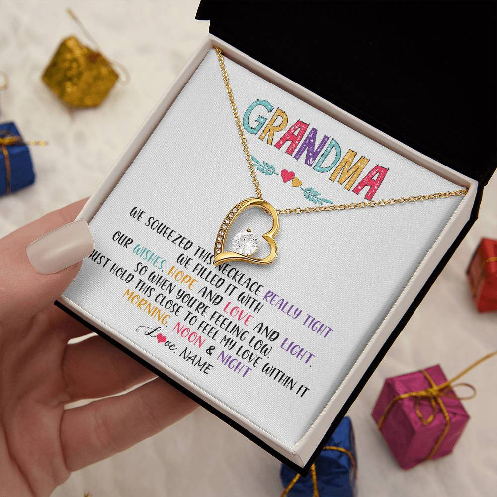 Forever Love Necklace 18K Yellow Gold Finish | 2 | Personalized To My Grandma Necklace From Grandkids Granddaughter We Squeezed This Necklace Grandma Birthday Mothers Day Customized Gift Box Message Card | teecentury