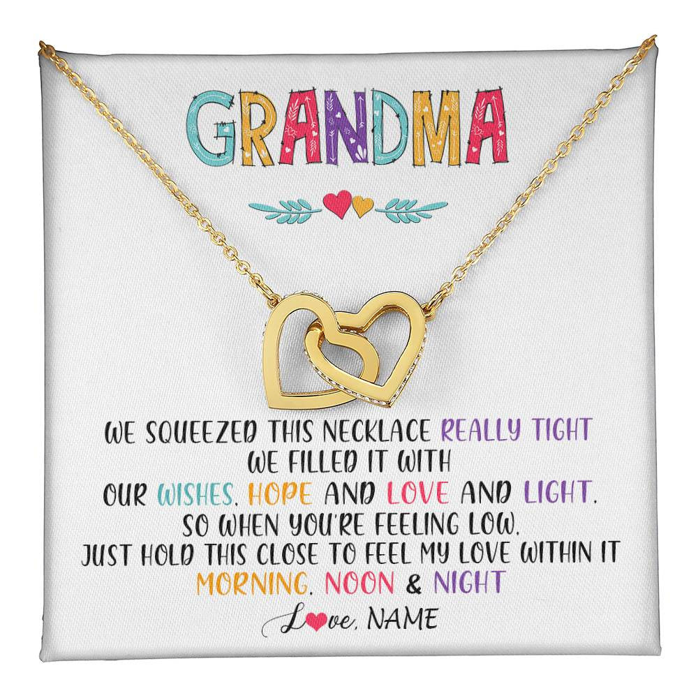 Interlocking Hearts Necklace 18K Yellow Gold Finish | 1 | Personalized To My Grandma Necklace From Grandkids Granddaughter We Squeezed This Necklace Grandma Birthday Mothers Day Customized Gift Box Message Card | teecentury