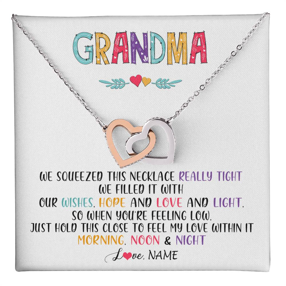 Interlocking Hearts Necklace Stainless Steel & Rose Gold Finish | 1 | Personalized To My Grandma Necklace From Grandkids Granddaughter We Squeezed This Necklace Grandma Birthday Mothers Day Customized Gift Box Message Card | teecentury