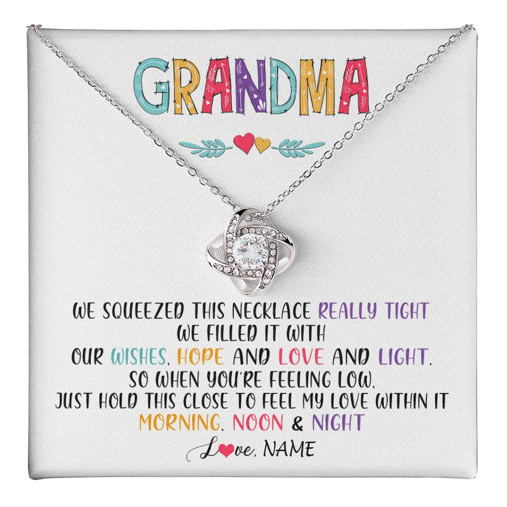 Love Knot Necklace 14K White Gold Finish | 1 | Personalized To My Grandma Necklace From Grandkids Granddaughter We Squeezed This Necklace Grandma Birthday Mothers Day Customized Gift Box Message Card | teecentury