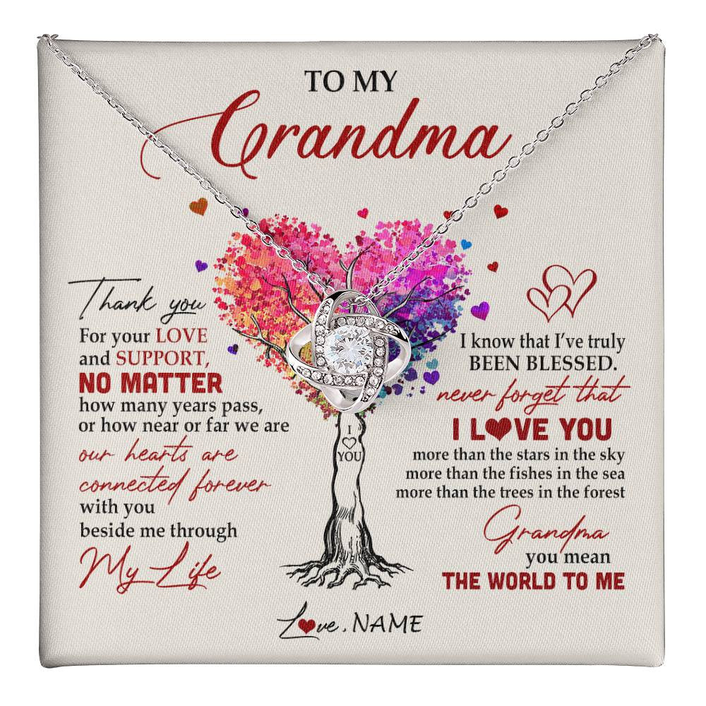 Love Knot Necklace 14K White Gold Finish | 1 | Personalized To My Grandma Necklace From Grandkids Never Forget That I Love You You Mean The World Grandma Birthday Mothers Day Customized Gift Box Message Card | teecentury