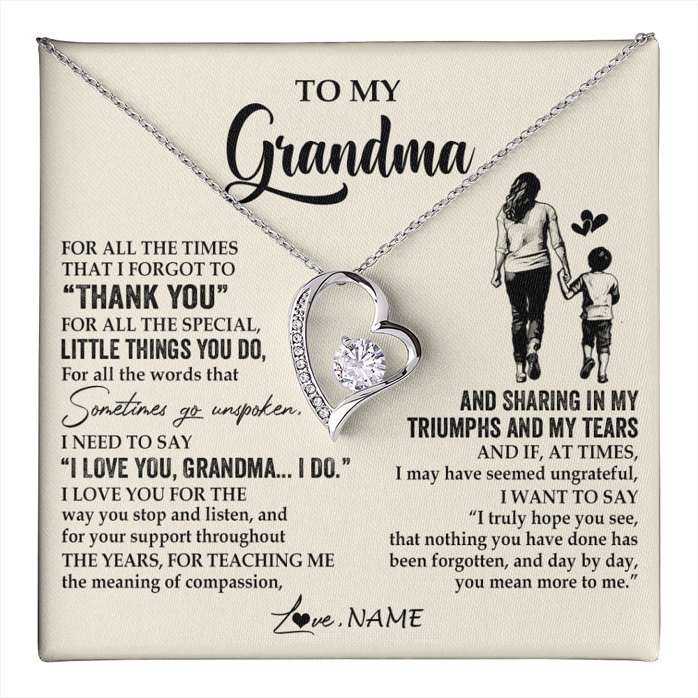 Forever Love Necklace 14K White Gold Finish | 1 | Personalized To My Grandma Necklace From Grandson For All The Times That I Forgot To Thank You Birthday Mothers Day Christmas Customized Gift Box Message Card | teecentury