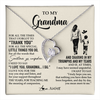 Forever Love Necklace 14K White Gold Finish | 1 | Personalized To My Grandma Necklace From Grandson For All The Times That I Forgot To Thank You Birthday Mothers Day Christmas Customized Gift Box Message Card | teecentury
