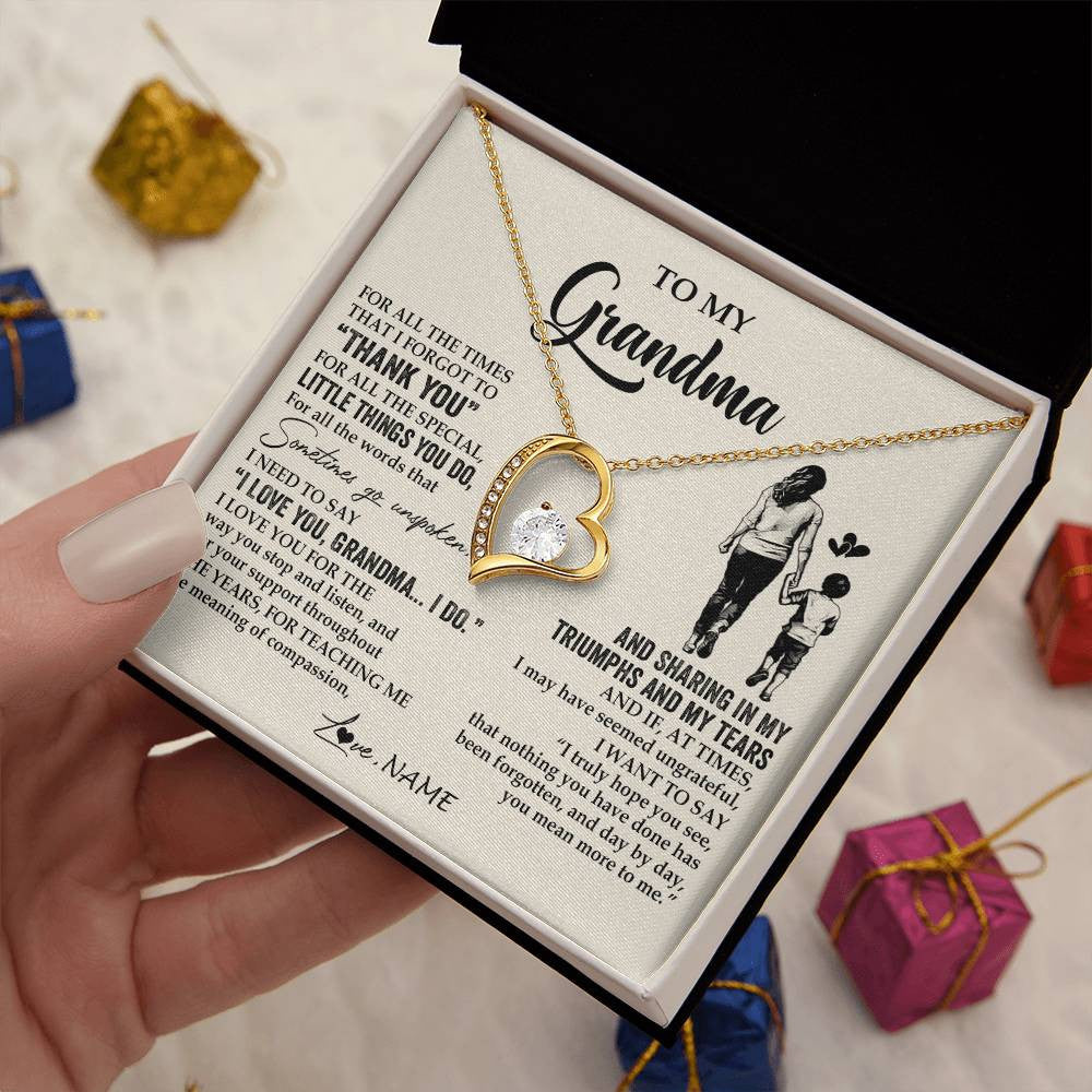 Forever Love Necklace 18K Yellow Gold Finish | 2 | Personalized To My Grandma Necklace From Grandson For All The Times That I Forgot To Thank You Birthday Mothers Day Christmas Customized Gift Box Message Card | teecentury