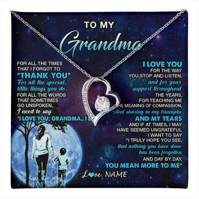 Forever Love Necklace 14K White Gold Finish | 1 | Personalized To My Grandma Necklace From Grandson Thank You Day By Day Grandma Birthday Gifts Mothers Day Christmas Customized Gift Box Message Card | teecentury