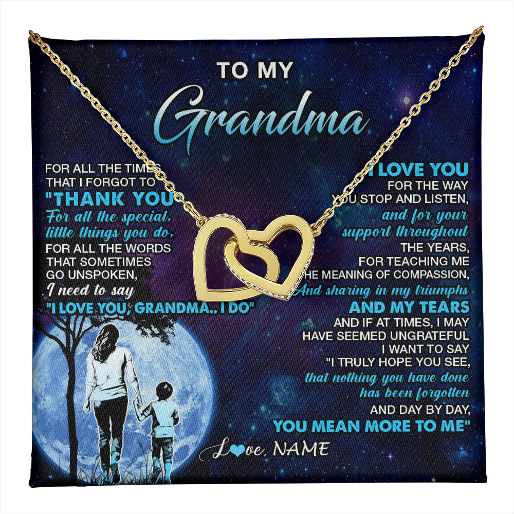 Interlocking Hearts Necklace 18K Yellow Gold Finish | 1 | Personalized To My Grandma Necklace From Grandson Thank You Day By Day Grandma Birthday Gifts Mothers Day Christmas Customized Gift Box Message Card | teecentury