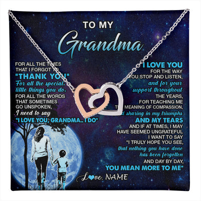Interlocking Hearts Necklace Stainless Steel & Rose Gold Finish | 1 | Personalized To My Grandma Necklace From Grandson Thank You Day By Day Grandma Birthday Gifts Mothers Day Christmas Customized Gift Box Message Card | teecentury