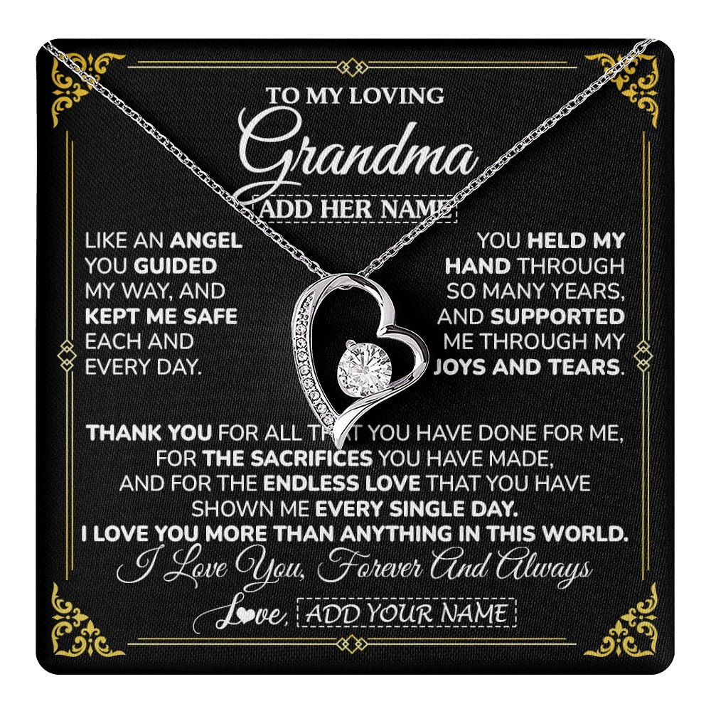 Forever Love Necklace 14K White Gold Finish | 1 | Personalized To My Grandma Necklace Gifts Meaningful Gift To Grandma From Granddaughter Without You There Is No Me Mothers Day Birthday Gift Box Message Card | https://teecentury.