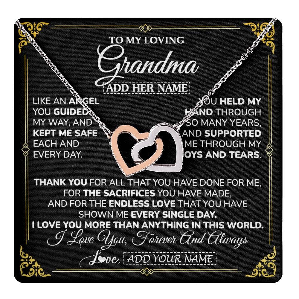 Interlocking Hearts Necklace Stainless Steel & Rose Gold Finish | 1 | Personalized To My Grandma Necklace Gifts Meaningful Gift To Grandma From Granddaughter Without You There Is No Me Mothers Day Birthday Gift Box Message Card | https://teecentury.