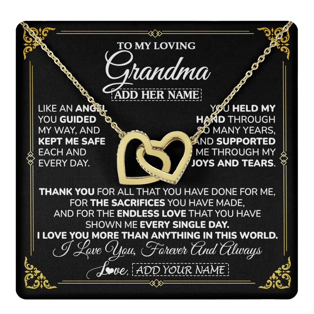 Interlocking Hearts Necklace 18K Yellow Gold Finish | 1 | Personalized To My Grandma Necklace Gifts Meaningful Gift To Grandma From Granddaughter Without You There Is No Me Mothers Day Birthday Gift Box Message Card | https://teecentury.