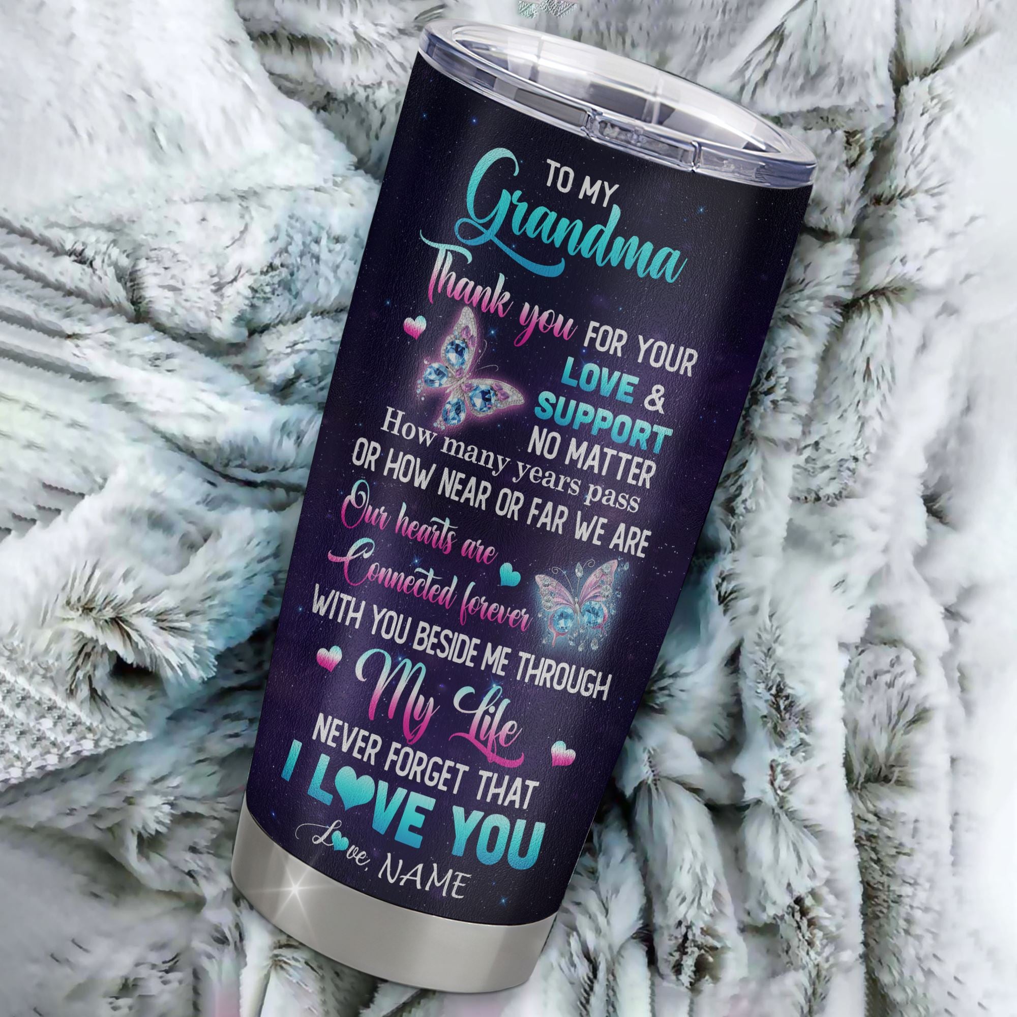 Personalized To My Grandma Tumbler From Grandkids Granddaughter Butterfly Thank You For Your Love Grandma Gift Birthday Mothers Day Christmas Travel Mug | teecentury