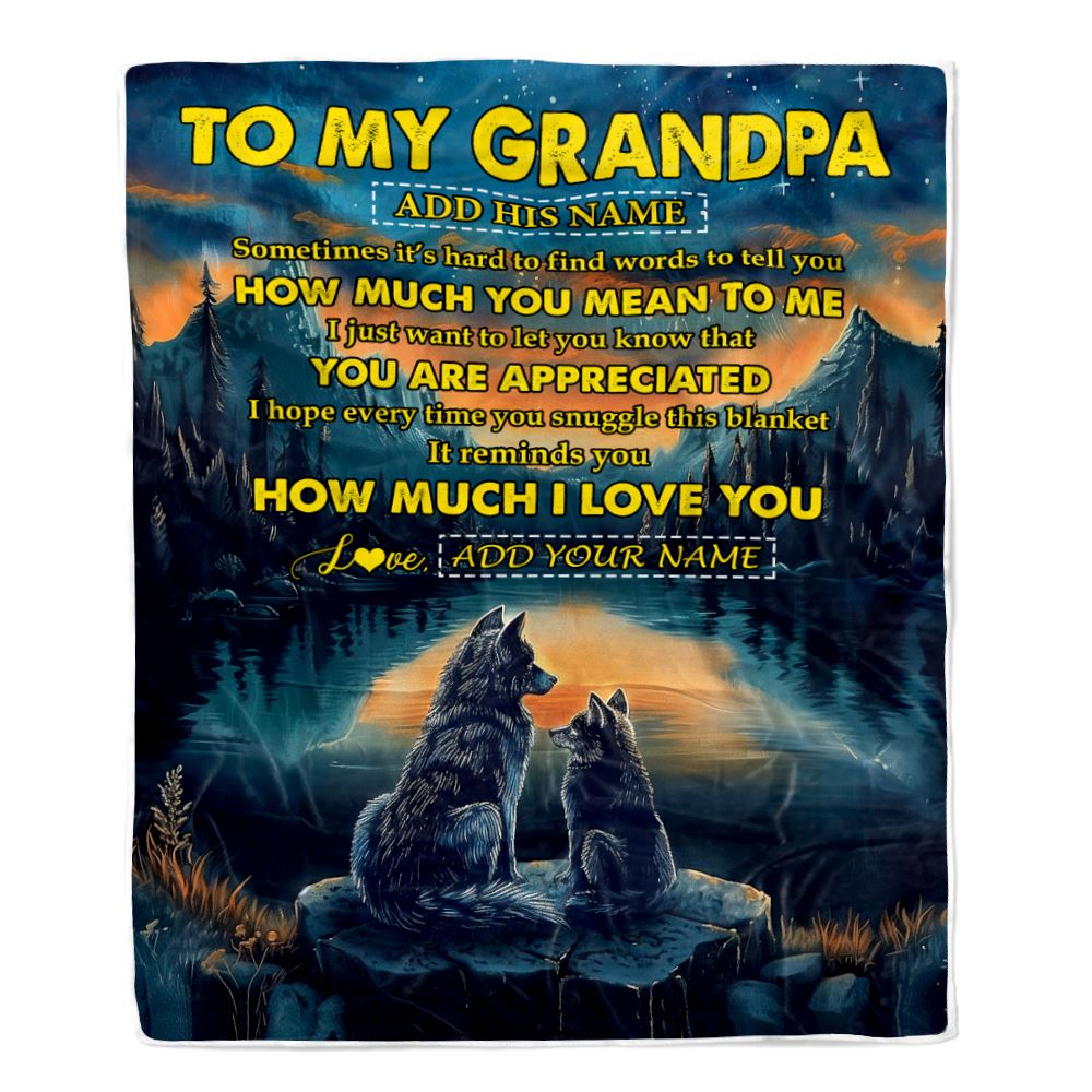 Personalized To My Grandpa Blanket Fathers Day Grandpa Gifts From Grandkids How Much I Love You Wolf Grandpa Birthday Gifts Christmas Customized Fleece Blanket | teecentury