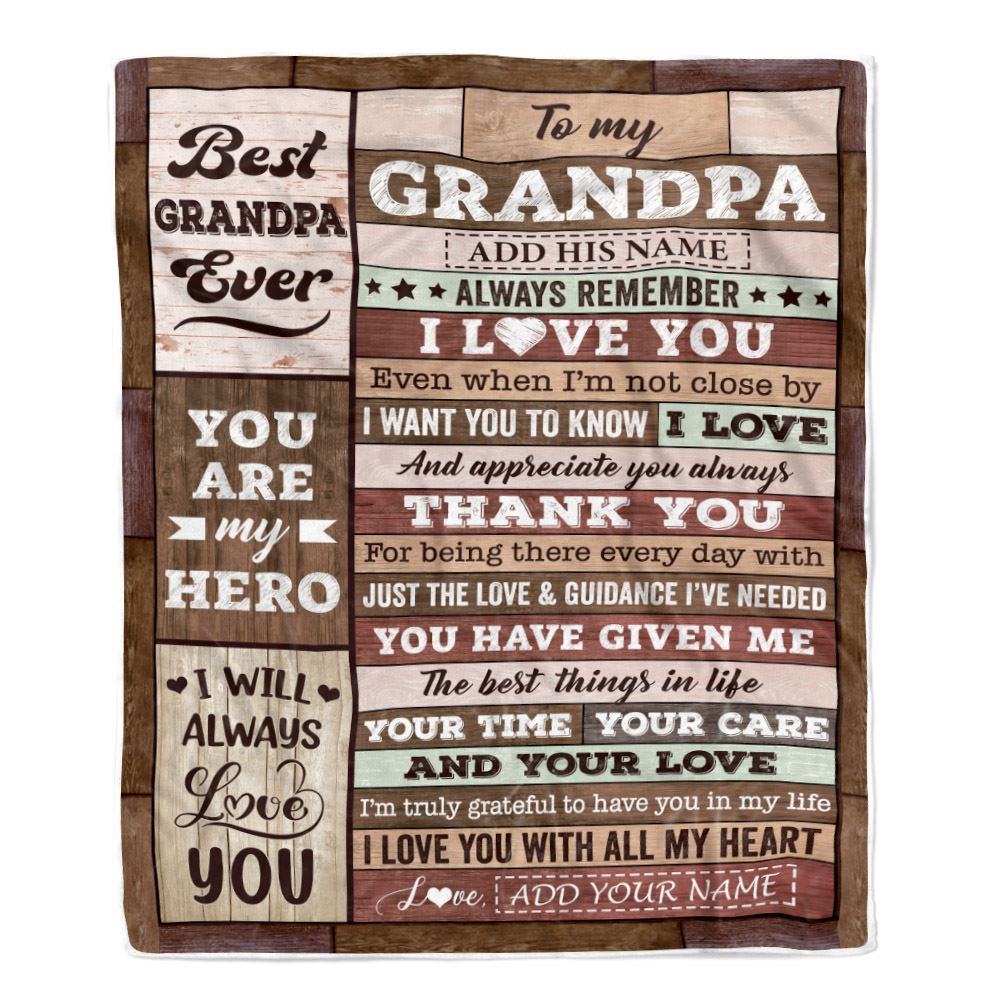 Personalized To My Grandpa Blanket Fathers Day Grandpa Gifts From Grandkids Wood Always Remember I Love You Birthday Gifts Christmas Customized Fleece Blanket | teecentury