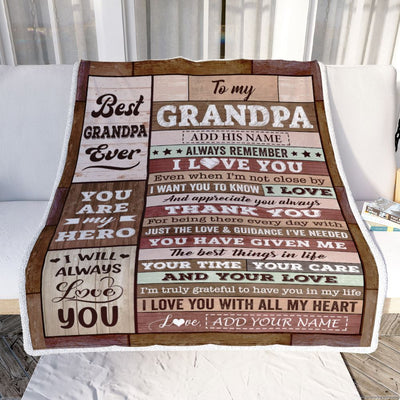Personalized To My Grandpa Blanket Fathers Day Grandpa Gifts From Grandkids Wood Always Remember I Love You Birthday Gifts Christmas Customized Fleece Blanket | teecentury