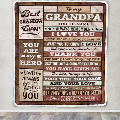 Personalized To My Grandpa Blanket Fathers Day Grandpa Gifts From Grandkids Wood Always Remember I Love You Birthday Gifts Christmas Customized Fleece Blanket | teecentury