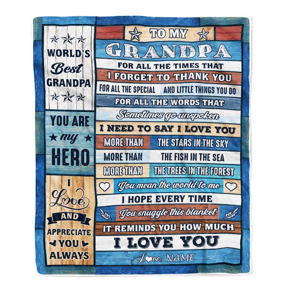Personalized To My Grandpa Blanket From Grandchildren Grandkids Wood Best Gifts For Great Grandpa Birthday Fathers Day Christmas Customized Fleece Blanket | teecentury
