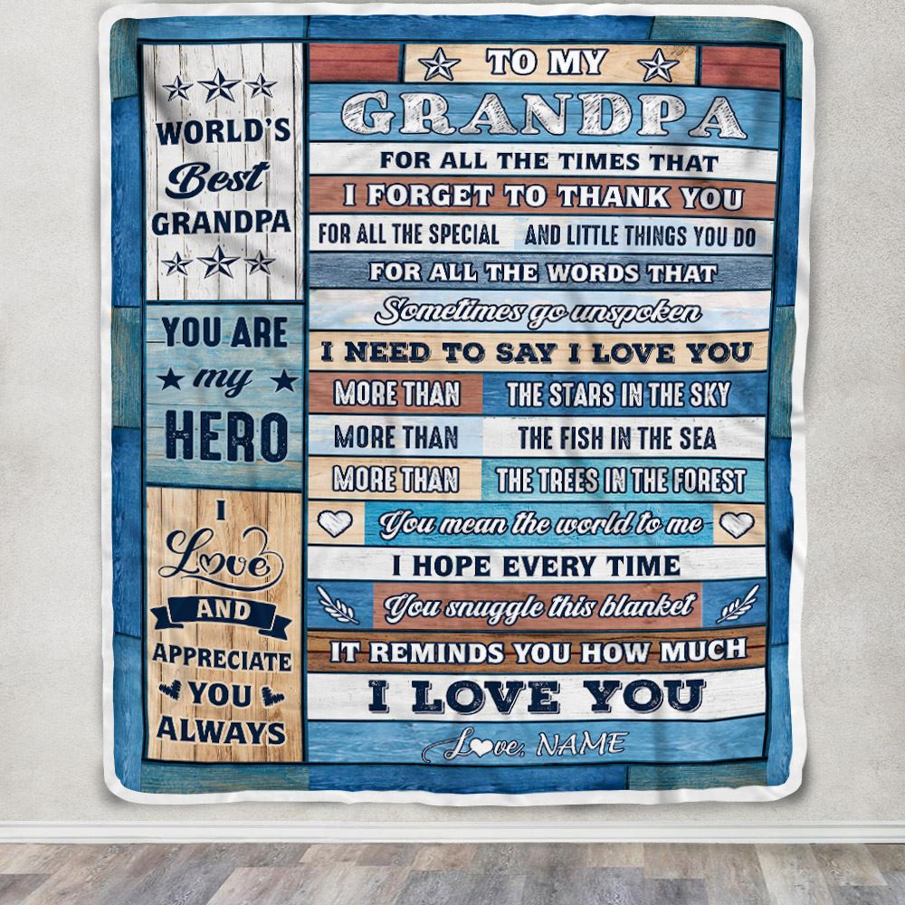 Personalized To My Grandpa Blanket From Grandchildren Grandkids Wood Best Gifts For Great Grandpa Birthday Fathers Day Christmas Customized Fleece Blanket | teecentury