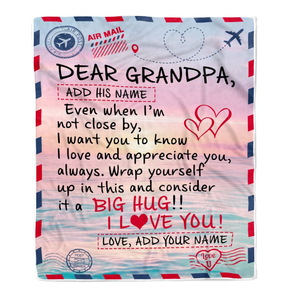 Personalized To My Grandpa Blanket From Granddaughter Grandson Letter Mail To Grandpa Happy Birthday Gifts Mothers Day Christmas Custom Name Fleece Blanket | teecentury