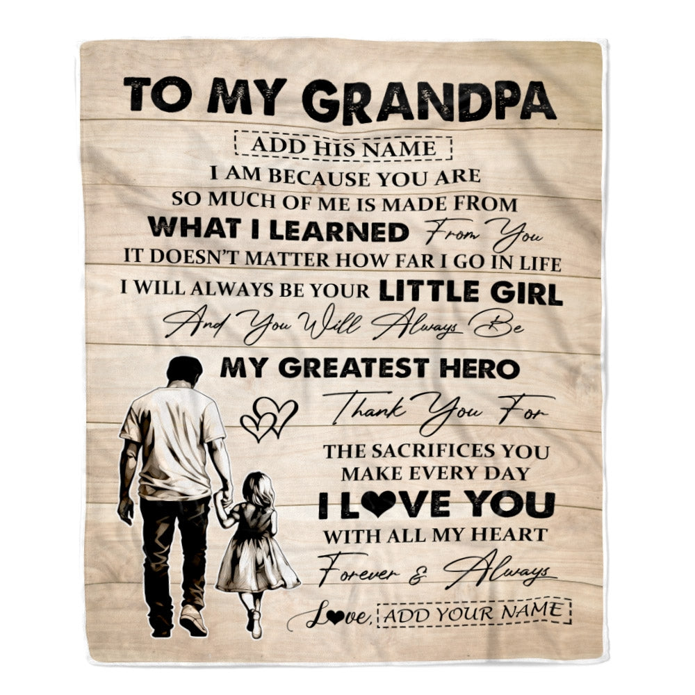 Personalized To My Grandpa Gifts Blanket From Granddaughter Thank You My Hero Grandpa Birthday Gift Fathers Day Thanksgiving Christmas Custom Fleece Blanket | teecentury