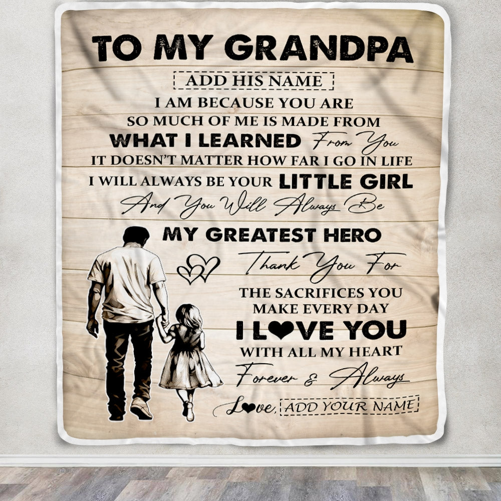 Personalized To My Grandpa Gifts Blanket From Granddaughter Thank You My Hero Grandpa Birthday Gift Fathers Day Thanksgiving Christmas Custom Fleece Blanket | teecentury