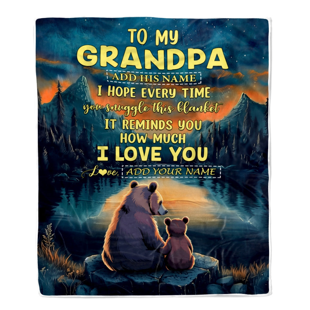 Personalized To My Grandpa Gifts Blanket From Grandson Grandkids I Love You Bear Grandpa Birthday Gifts Present For Fathers Day Christmas Fleece Blanket | teecentury