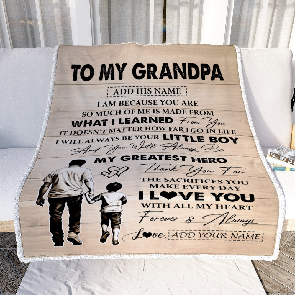 Personalized To My Grandpa Gifts Blanket From Grandson Thank You My Hero Grandpa Birthday Gift Fathers Day Thanksgiving Christmas Custom Fleece Throw Blanket | teecentury