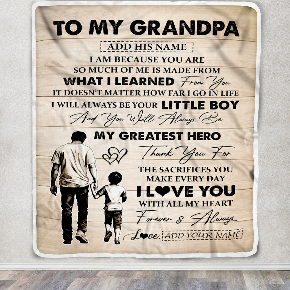 Personalized To My Grandpa Gifts Blanket From Grandson Thank You My Hero Grandpa Birthday Gift Fathers Day Thanksgiving Christmas Custom Fleece Throw Blanket | teecentury
