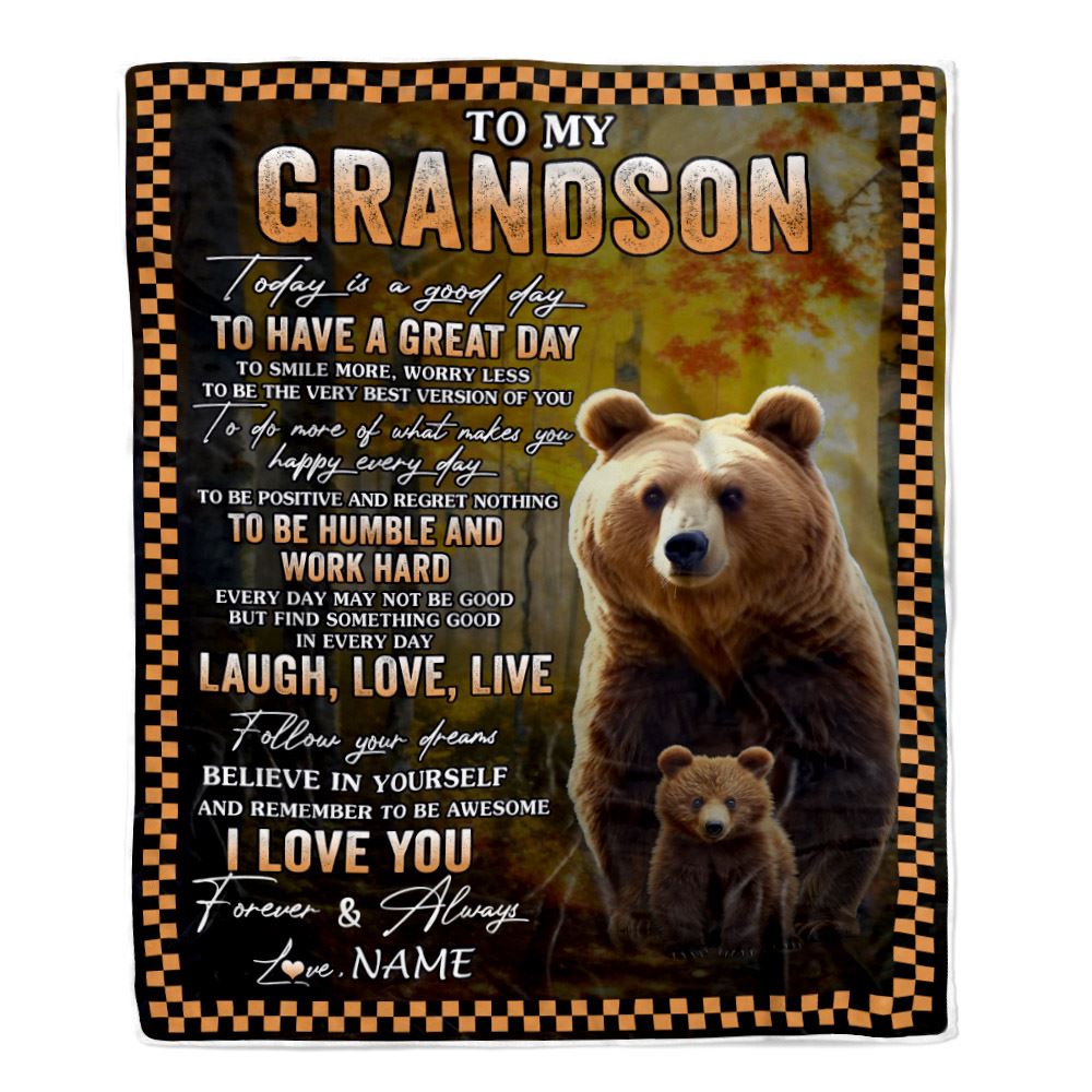 Personalized To My Grandson Bear Blanket From Grandma Grandpa Every Day Laugh Love Live Grandson Birthday Gifts Christmas Customized Fleece Throw Blanket | teecentury