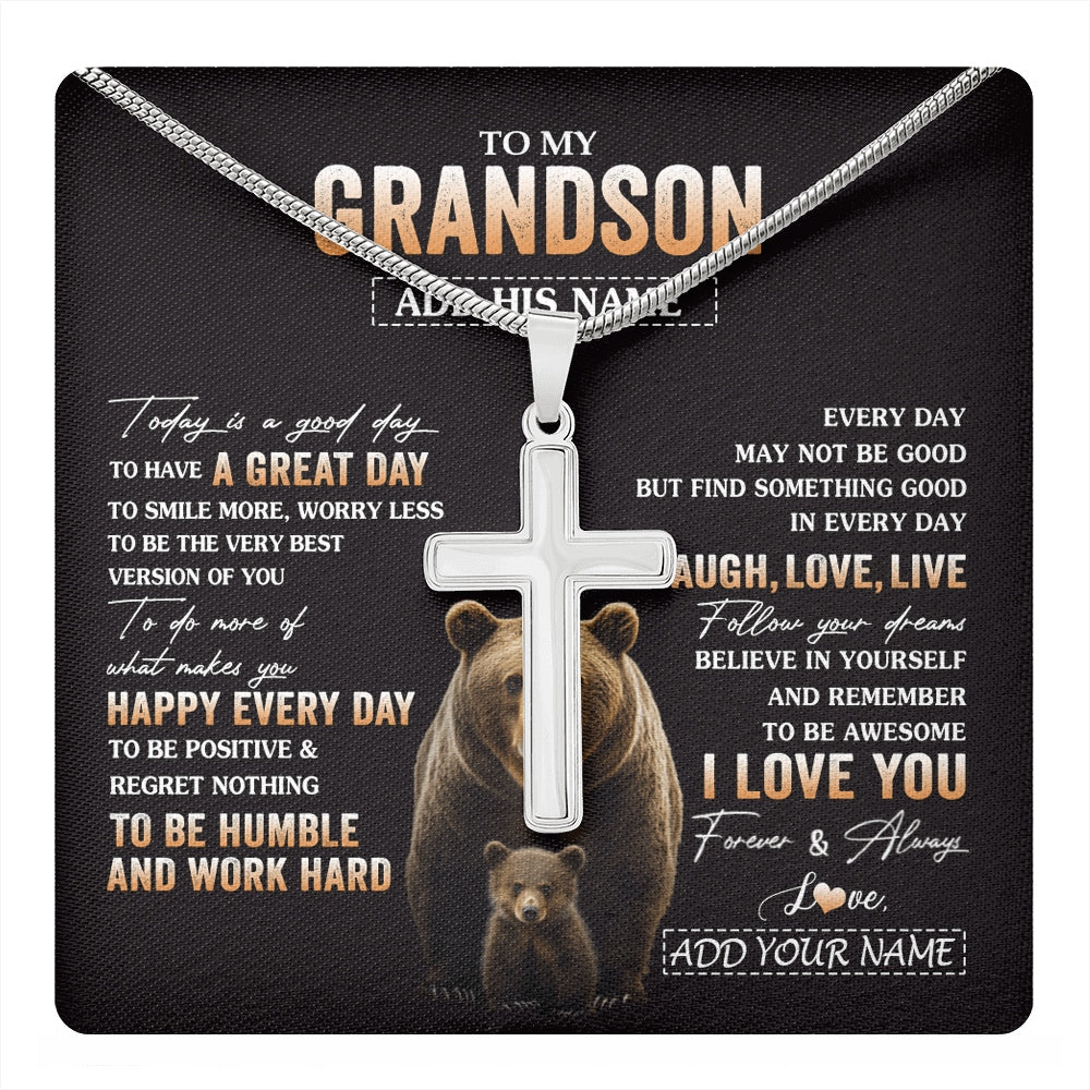 Stainless Cross Necklace Stainless Steel | 1 | Personalized To My Grandson Bear Necklace From Grandma Grandpa Every Day Laugh Love Live Grandson Birthday Gifts Christmas Custom Gift Box Message Card | https://teecentury.