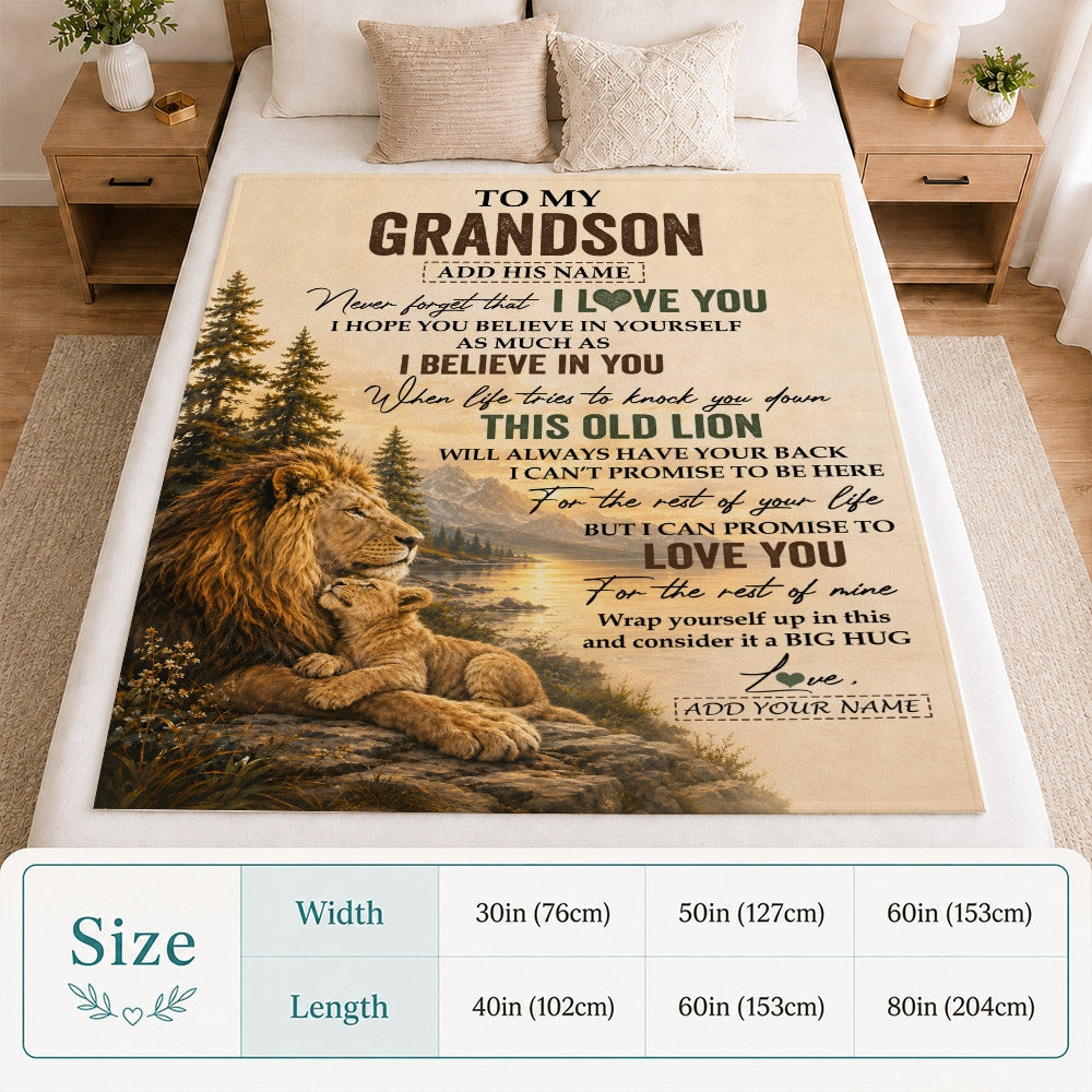 Personalized To My Grandson Birthday Gifts From Grandpa Papa This Old Lion Blanket Grandson Gifts Graduation Christmas Gift Ideas For Men Fleece Throw Blanket | teecentury